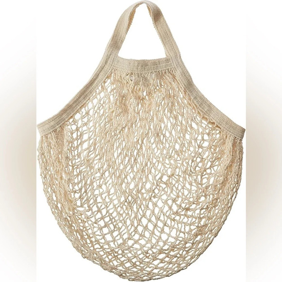 Handbags - Rendezvous Paris Linen Cotton Fishnet Tan Tote Bag Shopping Bag